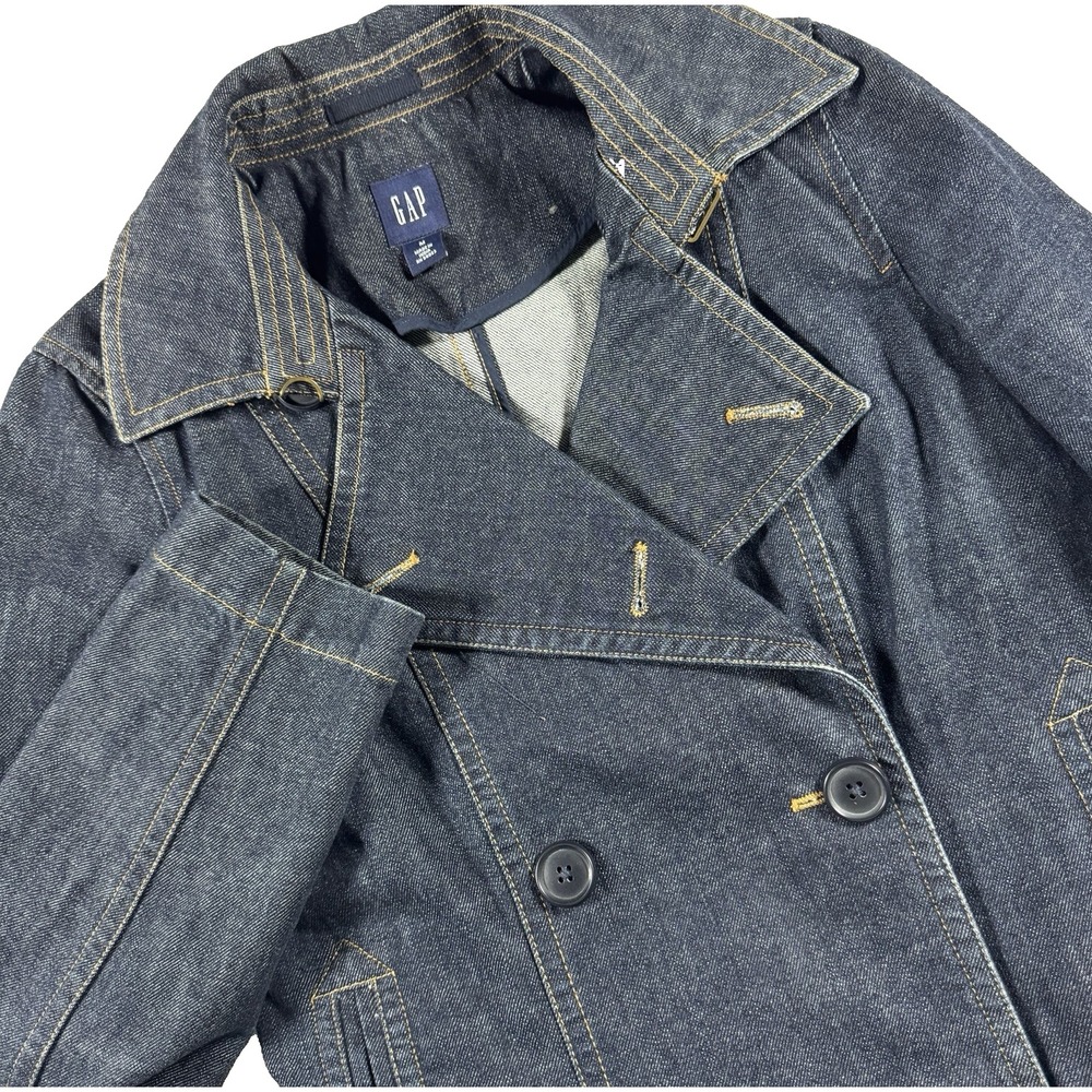 Gap Double Breasted Pea Coat Women M Dark Indigo Denim Jacket Trench Vintage